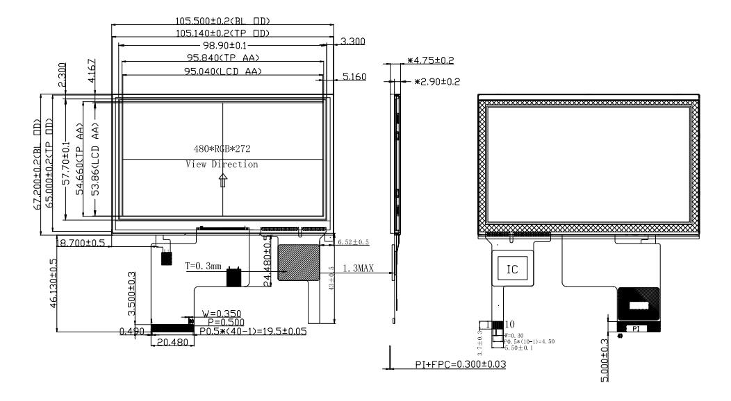 Mechanical Drawing - 4D LCD 43480272 4.3